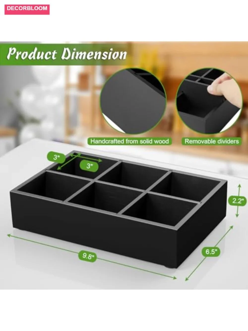 Wooden Tea Bag Organizer, 6 Compartment Tea Storage Box, Drawer Organization